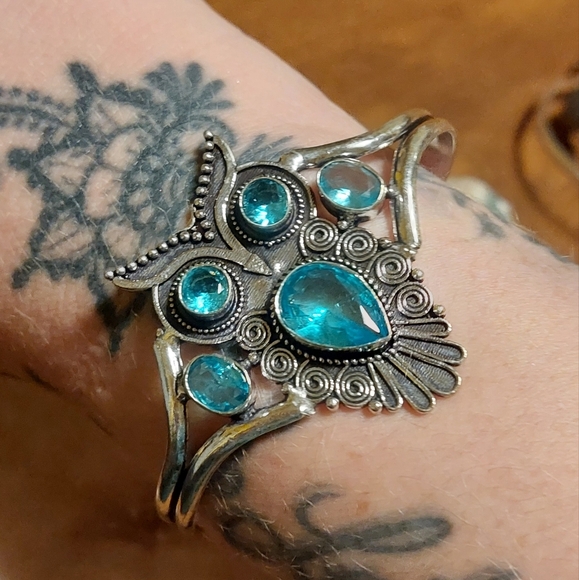 Jewelry - Blue Topaz Owl Bangle Bracelet